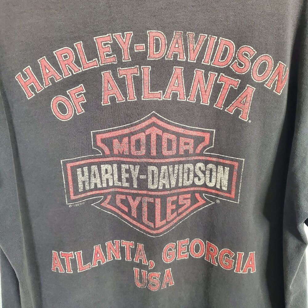 VTG 1995 Harley Davidson Sz L T-Shirt Atlanta Georgia 100% Cotton Faded Black - Picture 8 of 10